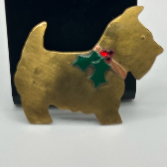 Vintage Brass Christmas Scottie Dog Brooch - Picture 2 of 4